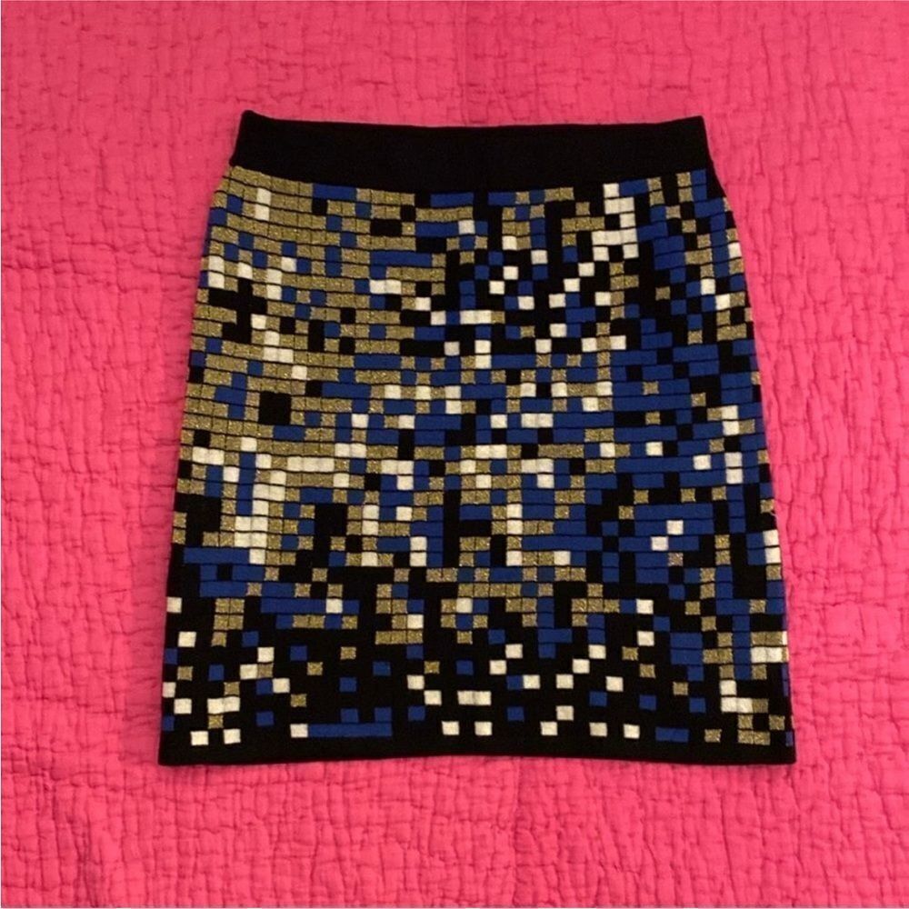 FARM Rio Black, Blue, and Gold Mosaic Mini Skirt, S